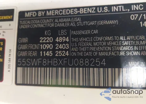 2015 Mercedes-Benz C 63 Amg S from USA, damaged, VIN 55SWF8HBXFU088254